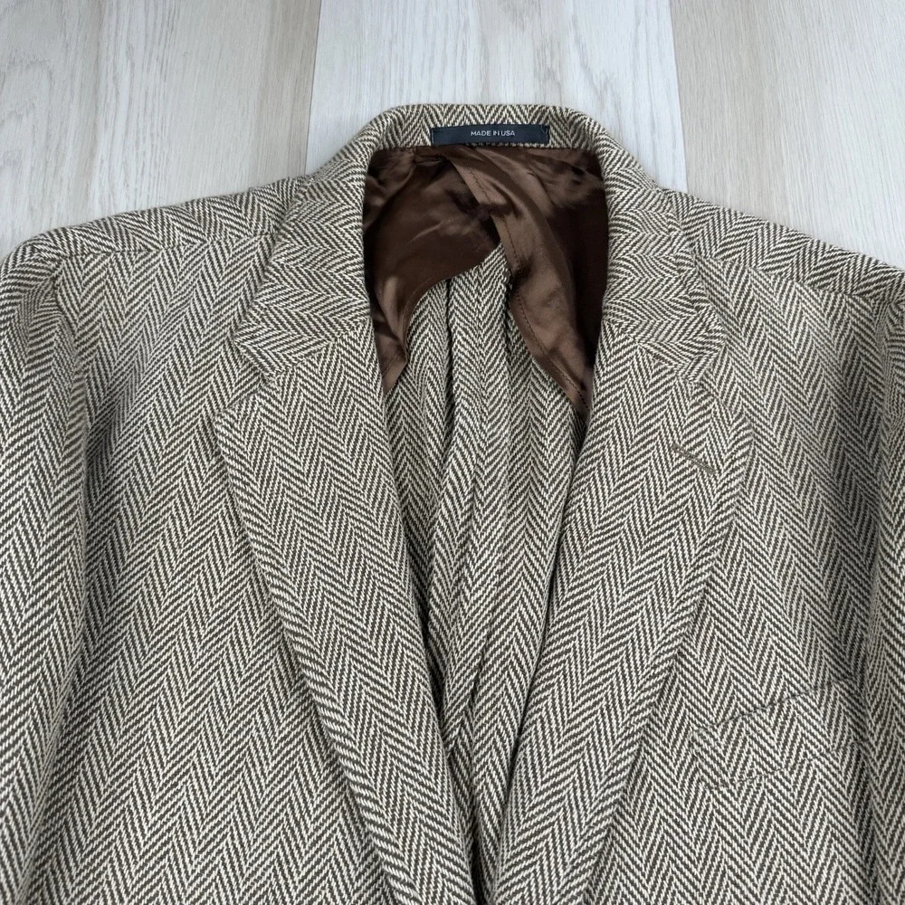 J. Press Herringbone Tweed Blazer Sport Coat Men's Size 48R Made In USA Cotton